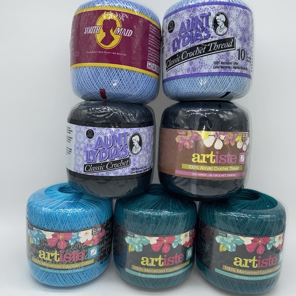 South Main Other - Lot Of 7 Crochet Thread Blue Black Turquoise Teal (Jade Blue) NEW Unopened Set